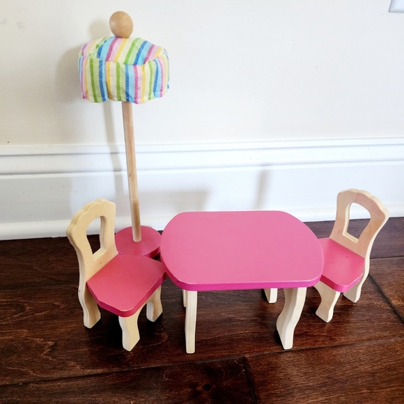 Homemade Wooden Doll house  furniture Table and chairs set and umbrella  stand - Picture 1 of 3